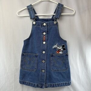 Vintage Mickey & Co Baby Mickey Mouse Embroidered Denim Jumper Dress Size 7/8